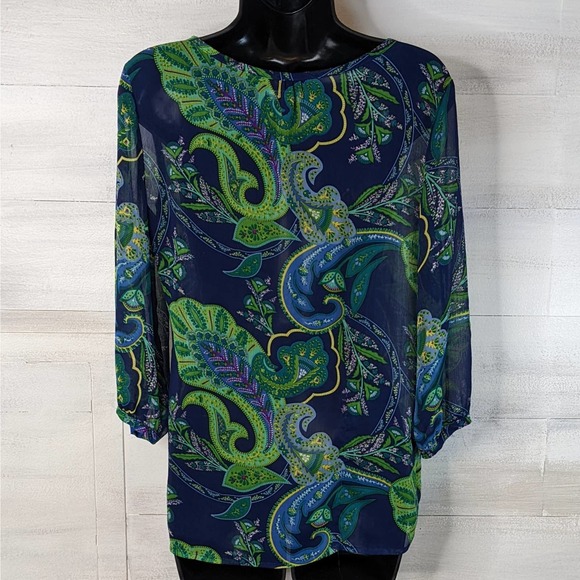 Old Navy Blue and Green Sheer Paisley Blouse Size S(P) - Picture 2 of 3